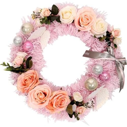 New Rose Flower Wreath Pine Wreath for Front Door, Window, Wall, Wedding, Fireplace, Home Decoration