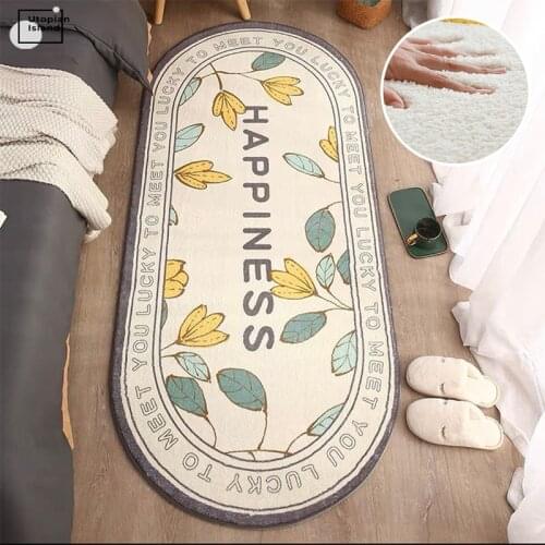 Oval Fluffy Carpet For Living Room Plush Bedroom Rugs Flower Print Soft Bedside Carpet kawaii room decor Bedroom Carpet Bath Mat