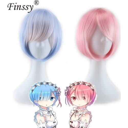Graduated Color REM Cosplay Wig Or RAM Cosplay Wigs Re:Zero Starting Life In Another World Costume Play Halloween Costumes