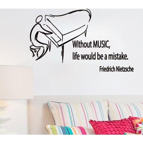 Piano Wall Decals Without Music Life Would Be A Mistake Wall Sticker Home Decor Vinyl Art Murals Kids Children Room Decoration