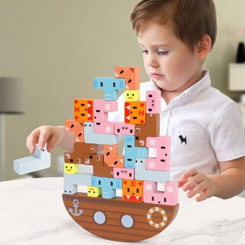 Early Educational Kids Toys Building Blocks Animal Balance Boat Pile High Table Game Concentration Parent-child Interaction Gift