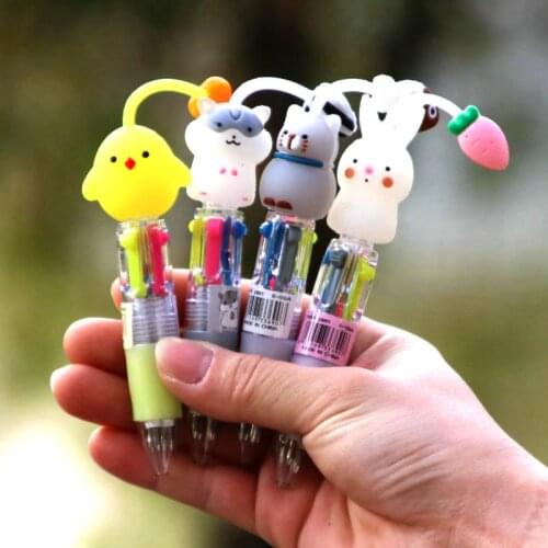 1pcs 4-color Ballpoint Pen Cartoon Anime Manga Cute Unicorn Flamingo Black Red Blue Green Ink School Supplies Kawaii Stationery