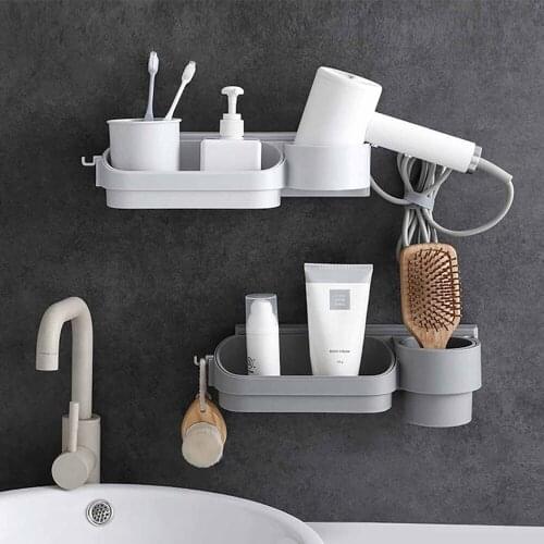 OTHERHOUSE Bathroom Storage Rack Shelf Wall Mounted Hair Dryer Holder Shampoo Cosmetic Shelf Holder Bathroom Organizer