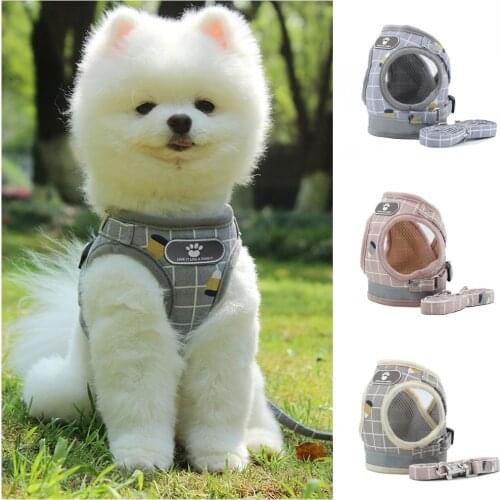 Reflective Harness for Dog Cat Harnesses Leash Breathable Plaid Adjustable Small Cat Dog Harness Vest XS -XL