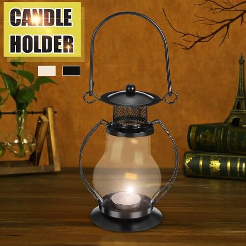 Iron Candle Holder Creatives Exquisite Elegant Hanging Stand Lantern Lovers Romantic Candlelight Holder Decor Black Beige