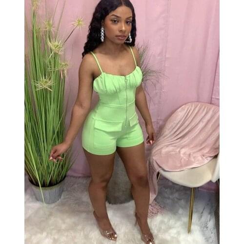 New Pocket Jumpsuit Women Fashion Zip Up Bodycon Rompers Jumpsuit Shorts Women Summer Clothes Bulk Item Wholesale Lots