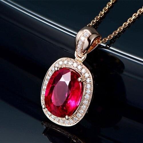 New 925 Fashion Temperament Simulation Oval Red Tourmaline Colored Gemstone Pendant Necklace For Women Fine Jewelry Party Gift