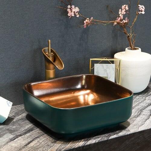 Gold Europe Vintage Style Art wash basin Ceramic Counter Top Wash Basin Bathroom Sinks europe vintage ceramic art basin green