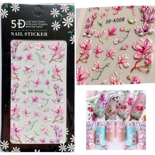 1Sheet 5D Embossed Nail Sticker Colorful Flower With Textured Water Slider Water Decal Nail Art Self Adhesive DIY Decal Sticker