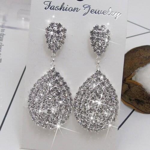 1Pair Metal Dangler Earring Shining Earrings Fine Jewelry Woman Rhinestone Fashion Female Trendy Party Engagement Earrings