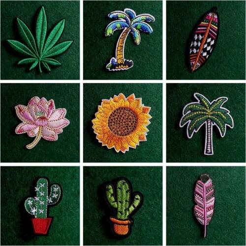 2pcs Plant Patch Iron On Patches For Clothes Leaves Patches Stripe Badge Stickers Embroidery Sew On Clothes Cactus Applique Diy