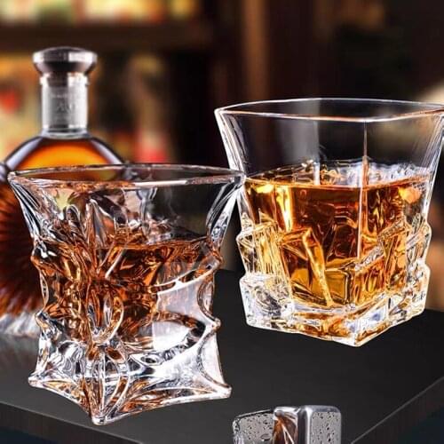 2pcs Whiskey Glasses Vodka Cup 300ml Engraved Diamond Crystal Spirits Glass Tumbler Hotel Restaurant Water Glasses Barware