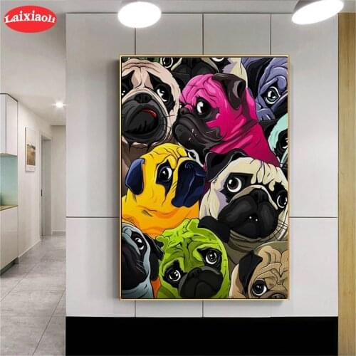 5D round Diamond Embroidery Cute pug doodle animal art Picture Of Diamond Painting Full Square Mosaic Cross Stitch Handmade Gift