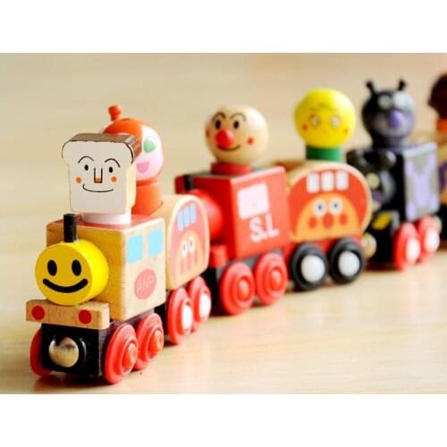 Wooden Blocks Car 6pcs Cartoon Magnetic Connection Small Train Baby Homeschool Supplies Educational Wood Toy Gift Free Shipping