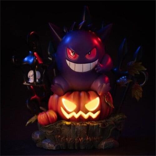 Pokemon Bulbasaur Gengar Halloween Ghost Pumpkin Light Will shine Anime Decorations Ornaments Resin Figure Model Gift Toys