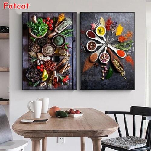 Diamond Embroidery Spice seasoning spoon restaurant kitchen decor Diamond Painting drill Mosaic Cross Stitch Wall Art PP2406