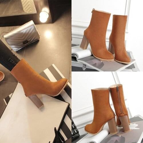 Martin Boots Womens High-heeled Fashion Zipper Suede Thick Heel Womens Boots winter boots women ankle boots for women