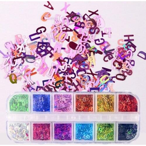 C90C 12 Color English Letter Mixed Chunky Glitter Epoxy Resin Letters Sequin Fillings