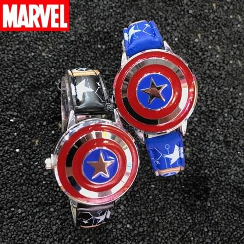 Disney Captain America Flip Lid Watch Cartoon Anime Figure Marvel The Avengers Children Quartz Watches Boy Watch Gift Kids Toy