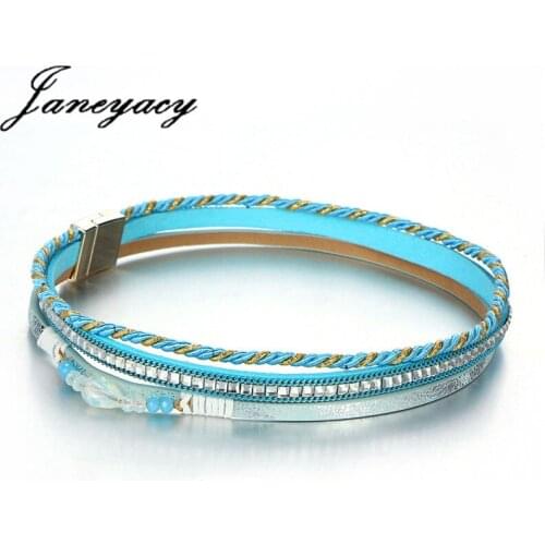 Janeyacy 2018 Bohemia Beads Crystal Charm Leather Bracelets For Woman Hot Magnetic Buckle Multilayer Bracelet Mulheres Pulseira