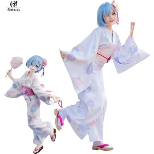ROLECOS RE Zero Rem Cosplay Kimono Yukata Cosplay Costume Re Zero Starting life in another World Costume Women Kimono