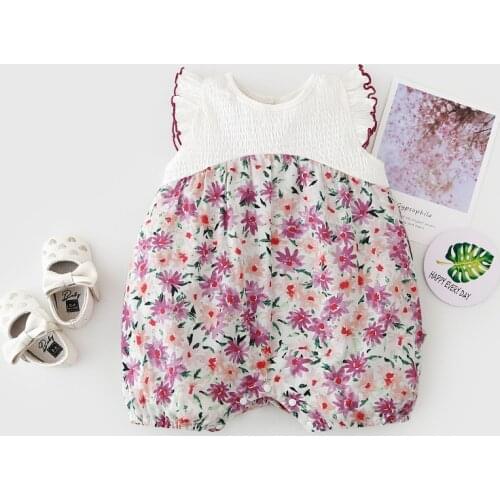 Korean version of flying sleeve summer new baby one-piece baby girl full-print floral short-sleeved romper newborn romper