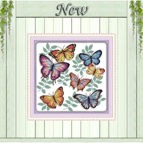 Colorful butterflies animal cartoon painting counted printed on canvas DMC 14CT 11CT Cross Stitch Needlework Set Embroidery kits