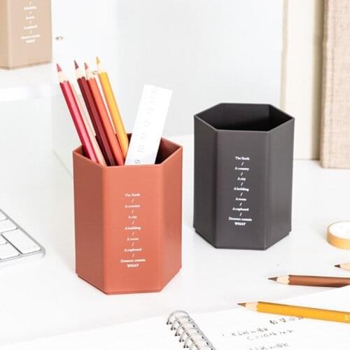 Creative Six-sided Design Desktop Pen Holder Student Pencil Holder Case Large Capacity Makeup Tools Storage Box