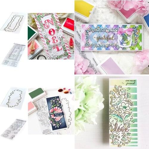 Metal Cutting Dies & Clear Silicone Stamps Layered Lace Irregular Frame Bouquet Vine Artistic Words DIY Scrapbooking 2021