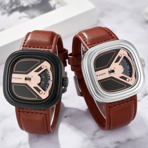 Fashion Square Watches Men Sports Watches Creative Turntable Leather Band Quartz Wristwatches Male Watch Reloj Hombre 2021