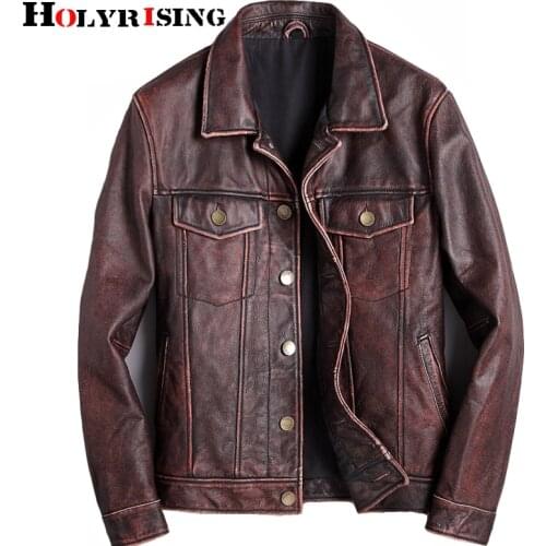 Mens cowhide jacket Vintage Men 100% genuine leather Jackets Cow Jackets Zipper Stand Streetwear Leisure cool warm coat 18687-5