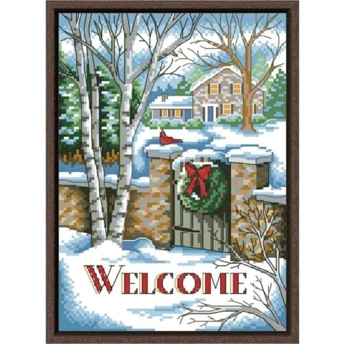 Welcome cross stitch kits winter snow 18ct 14ct 11ct white fabric cotton thread DIY embroidery kit for beginners