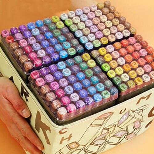 40/60/80 Colors Drawing Markers Set Dual Tips Color Penswith Leather Carrying Case for Students Drawing Sketching and Colouring