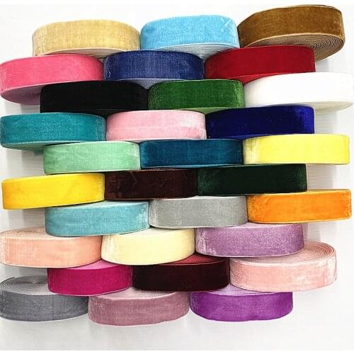 New 5 Yards 25mm Colour Single Face Line Polyester No Elastic Velvet Ribbon for Bowknot Christmas Ribbon Party Decorations