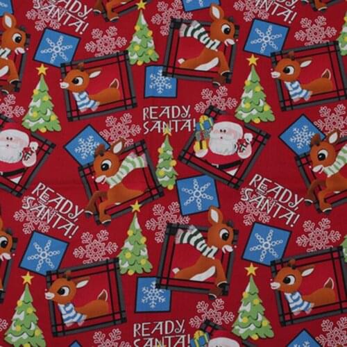 New Arrival! Pretty 100% Cotton Red Deer & Santa Claus Christmas Cotton Fabric