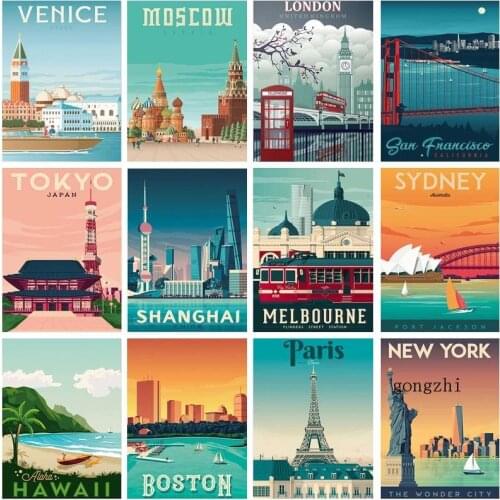 Paris London Tokyo City 5D Diy Diamond Painting Cross Stitch Kit Full Square Round Drill Mosaic Embroidery Rhinestone Home Decor