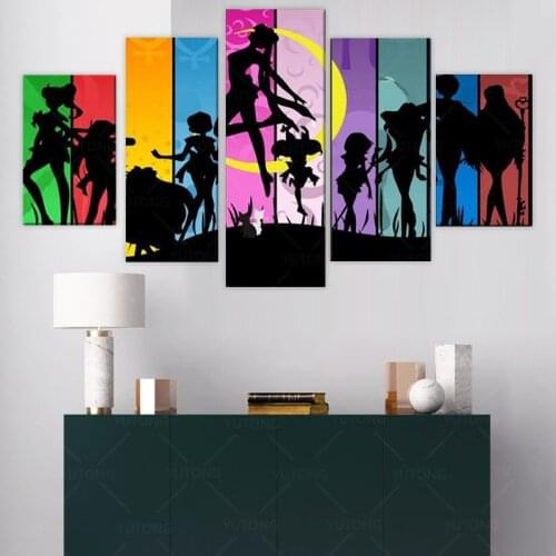 5 Piece Wall Art Canvas Sailor Moon Anime Picture Posters And Prints Home Decor Modern Living Room Decoration Paintings