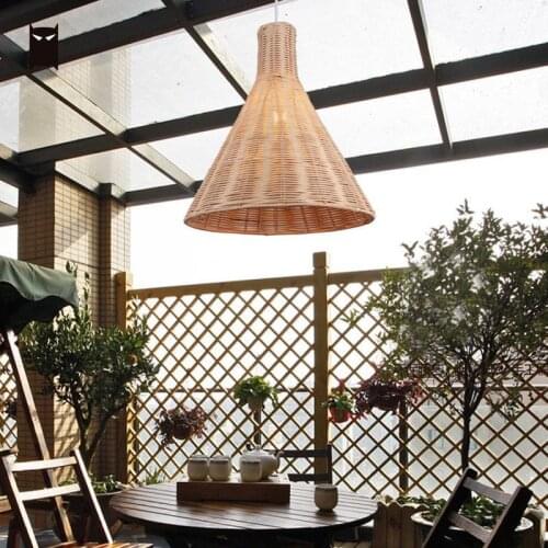 Wicker Rattan Basket Shade Pendant Light Fixture Cord Rustic Asian Hand Hanging Ceiling Lamp for Lounge Office Balcony E27 Bulb