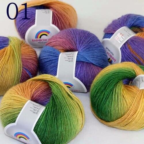Sale Soft 6X50gr ballCashmere Wool Colorful Rainbow Wrap Shawl DIY Hand Knit Yarn Purple Orange Yellow Green 524-01-6