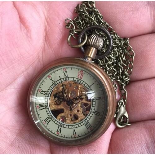 Rare Elaborate Chinese handmade old copper glass mechanical pocket watch shipping free