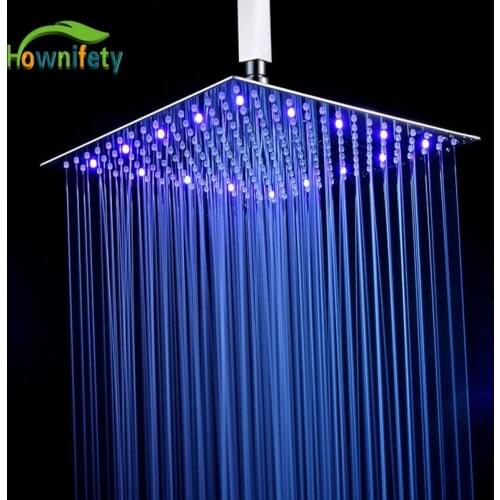 Luxury LED Rainfall Shower Head Stainless Steel Chrome Nickel Colr Shower Head Color Change with Temp Ultra-thin Head Bathshowe