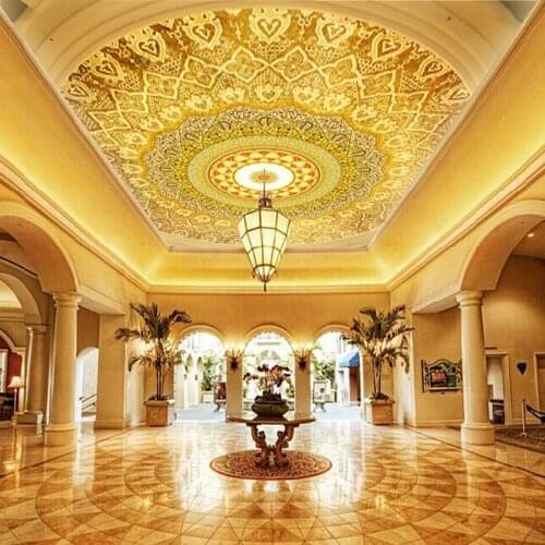 Hotel Lobby Living Room Luxury Wallpaper 3D Ceiling Mural European Style High Quality Deep Texture Relief 3D Ceiling Wall Papers