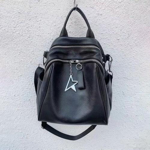 Luxury Preppy Style Women Genuine Leather Backpack Rivet Multifunctional Shoulder Bag Female Fashion Weekenders Travel Bag