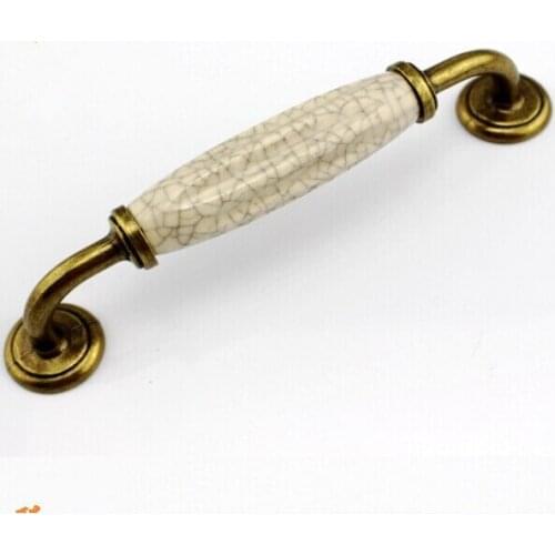 128mm Crack Ceramic Kitchen Cabinet Pulls Bronze Dresser Handles Antique Zinc Alloy Drawer Wardrobe Handles Pulls Knobs TC56