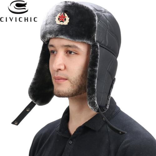 Chic Russian Soviet Army Air Force KGB Fur Military Cossack Ushanka Hat Autumn Winter Windproof Warm Cap with Ear Flaps LFM218