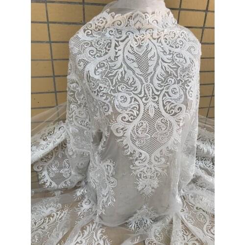 Bridal Tulle lace Fabric Embroidered Tulle Lace Fabric with beads for party dress ZH-766816