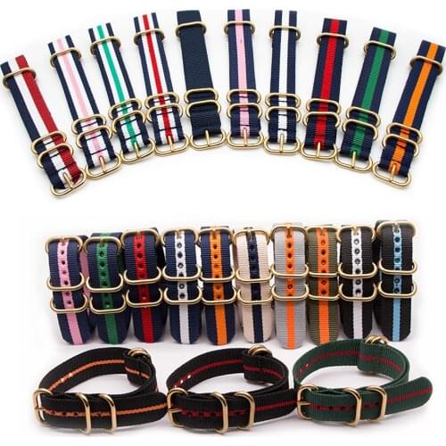 Gold Color Heavy Duty Ring Buckle Nylon Strap for 18MM 20MM 22MM 24MM Fashion Sport Watch Accessice Ballistic Weave Belt