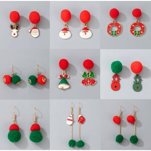 Tocona Trendy Pompom Santa Claus Drop Dangle Earrings for Women Deer Long Chain Colorful Alloy Metal Christmas Jewelry Gift