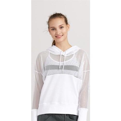 CKAHSBI Hooded Yoga Tops Autumn Outdoor Sport Hoodies Fitness Yoga Shirts Net Yarn Splicing Running Gym Long Sleeve Sweatshirt