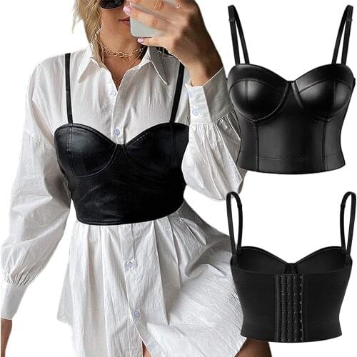 Women’s Faux Leather Bustier Steampunk Corset Boned Crop Top Bra Party Clubwear Chic Black Sexy Shaper Vest Carnival Costume